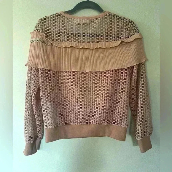 Allison Crochet Like Ruffle Pullover Top Size XS Blush Coquette Sheer Girlhood - Picture 4 of 13